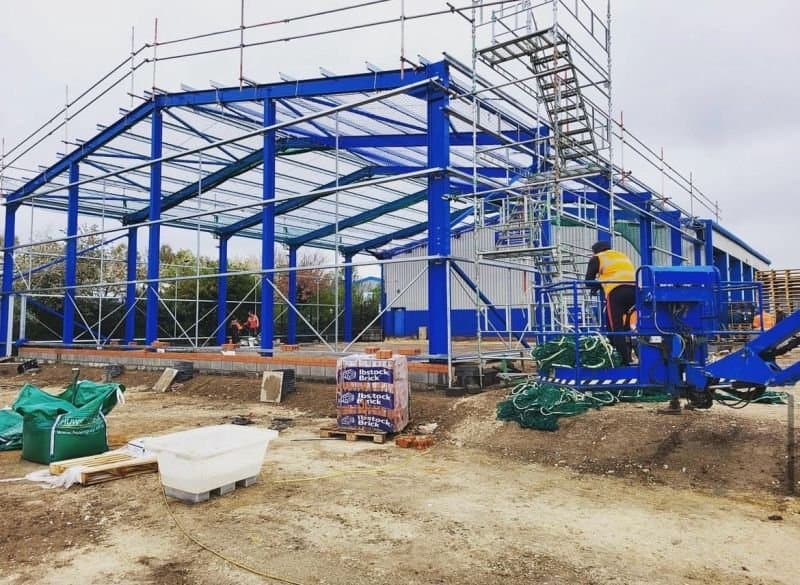 Structural steel framework under construction