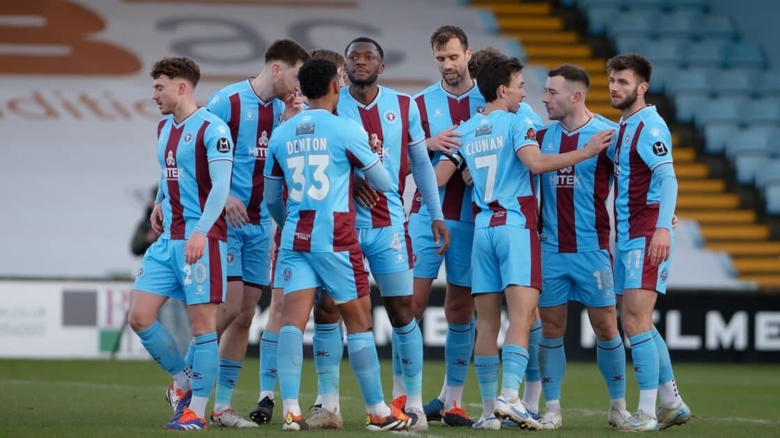 Scunthorpe United players on the pitch during a match